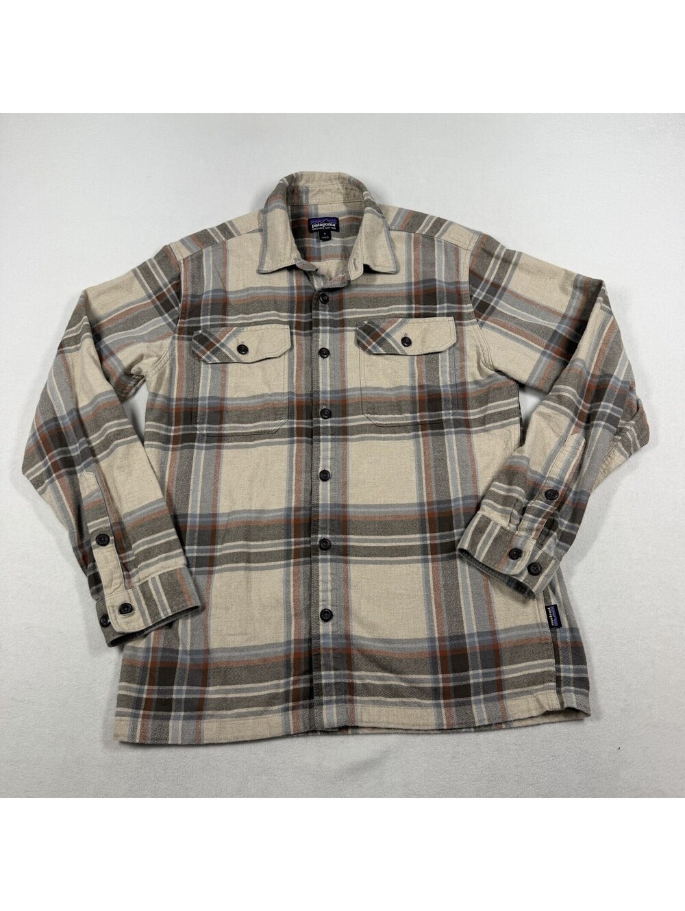 Patagonia Shirt Mens Large Brown Plaid Organic Flannel Button Front Outdoor Hike